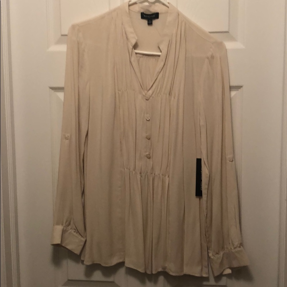 Tan button down blouse with cuffed sleeves. NWT.